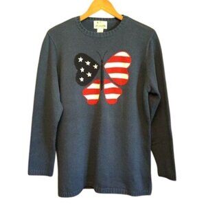 The Quacker Factory Womens Sweater Butterfly Red White Blue Size M